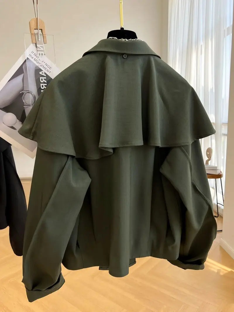 Tiered Collar Cropped Zip Front Jacket for Layering over Outfits