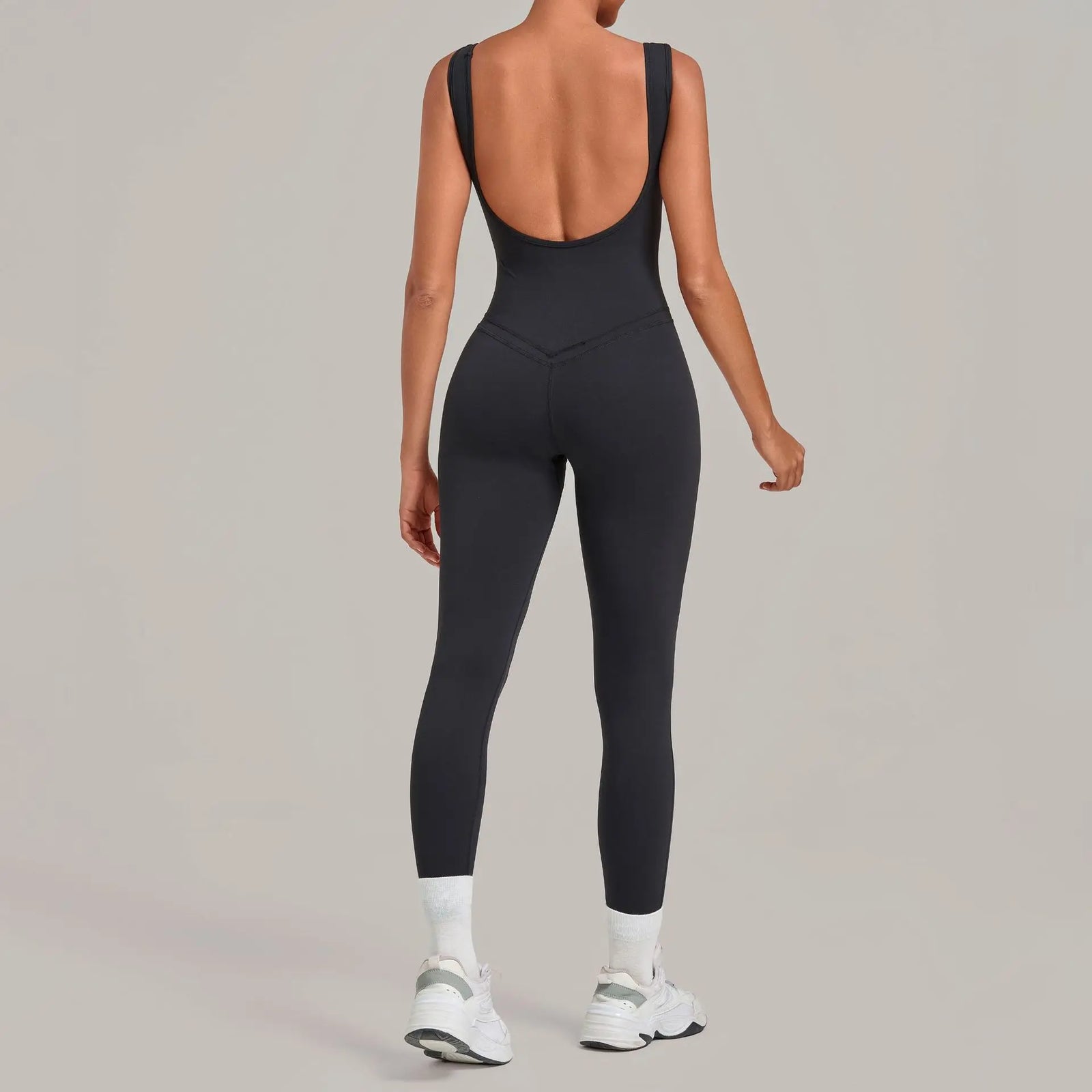 Women's Wide Strap Nylon Blend Workout Jumpsuit with Low Scoop Back