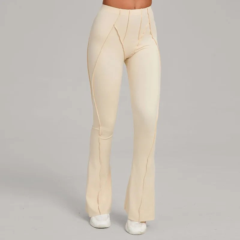 Women's High Waist Nylon Blend Flared Workout Pants with Contoured Seam Details