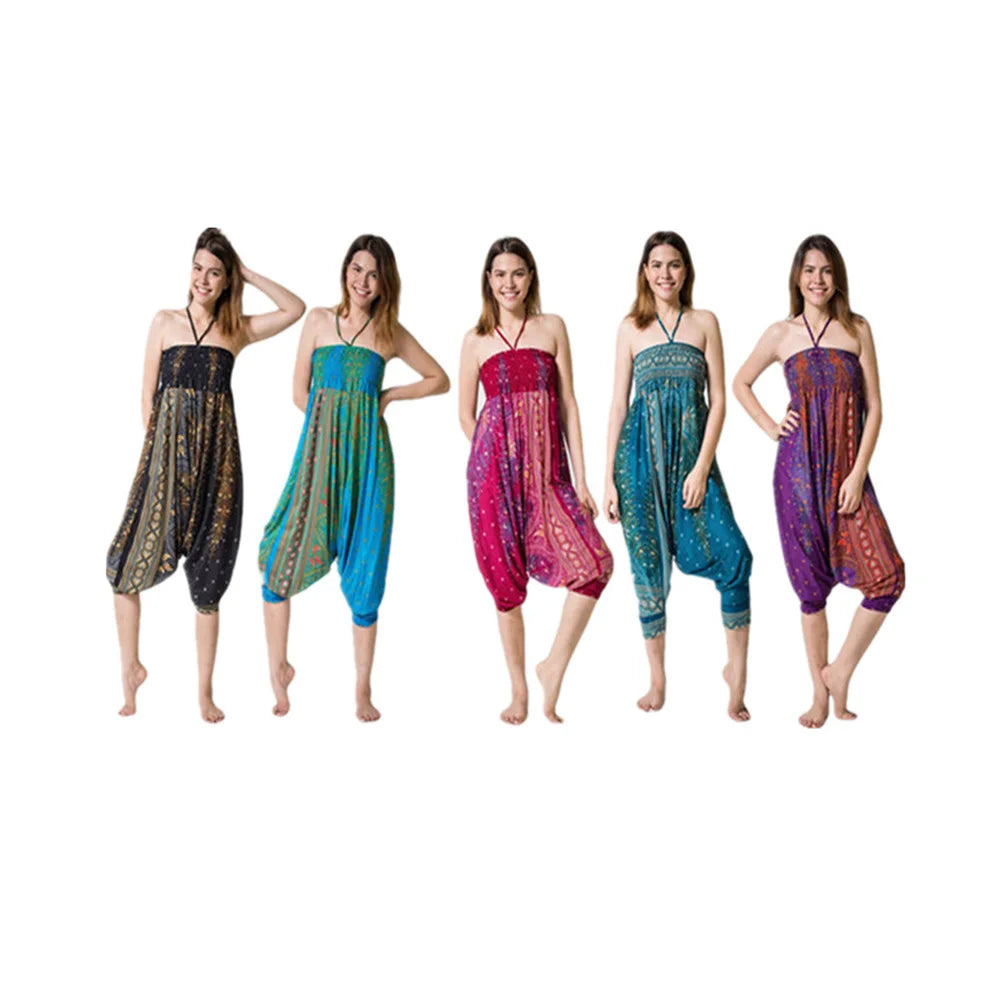 Unisex Cotton Harem Pants with Printed Convertible One Piece Styling