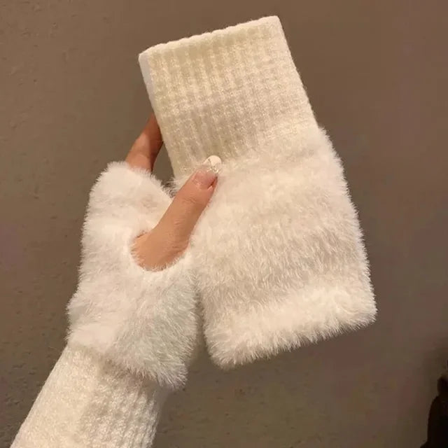 Solid Plush Fingerless Gloves with Short Wrist Shape