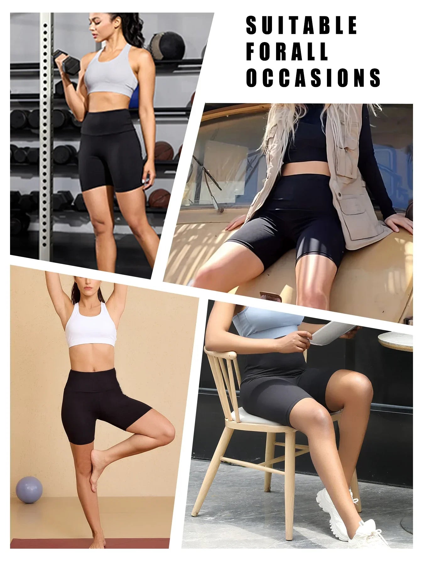 Women's High Waist Polyester Blend Biker Shorts for Yoga and Running