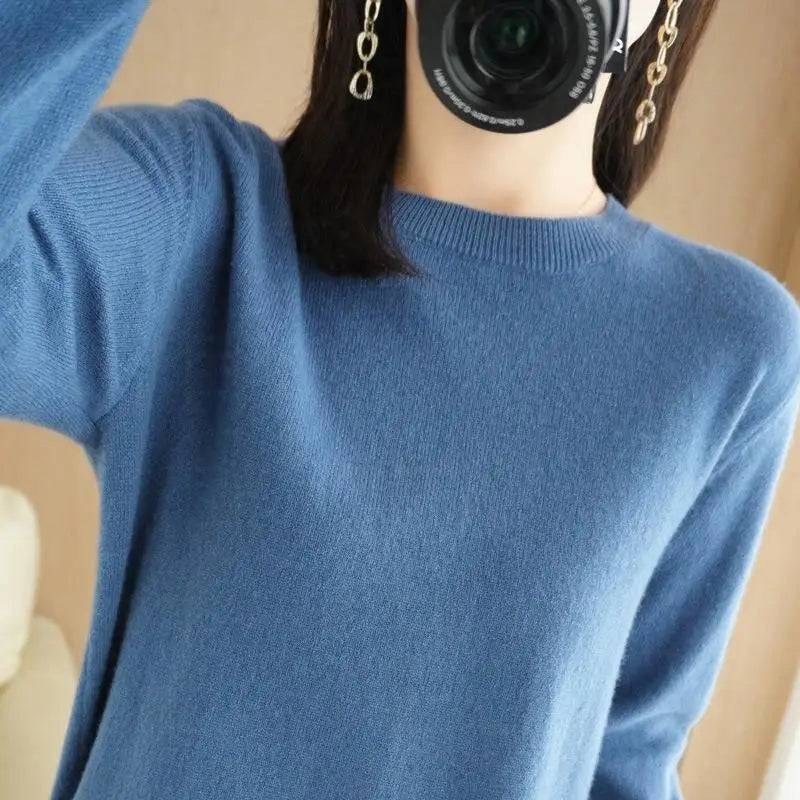 Women's Plain Long Sleeve Knit Sweater Casual Knit Layer