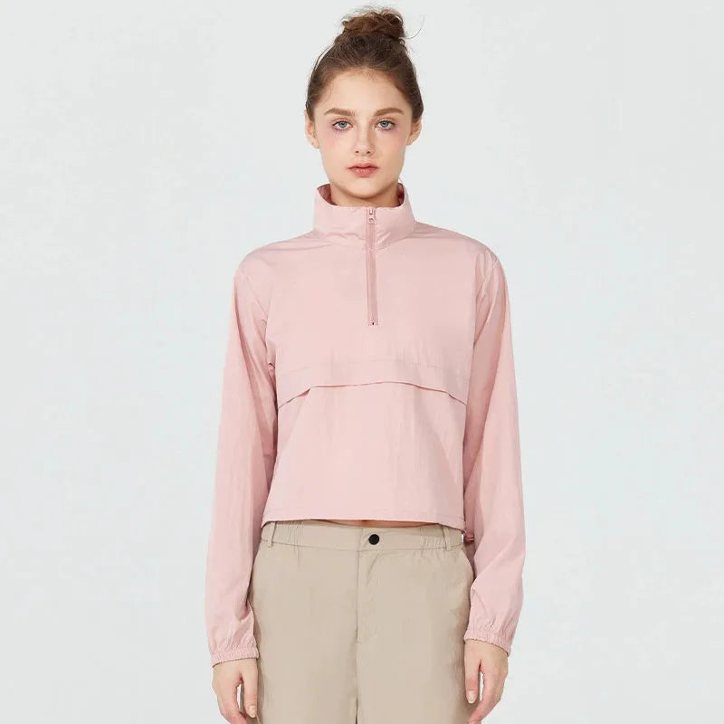 Women's Stand Collar Half Zip Pullover Jacket For Workout Outfits