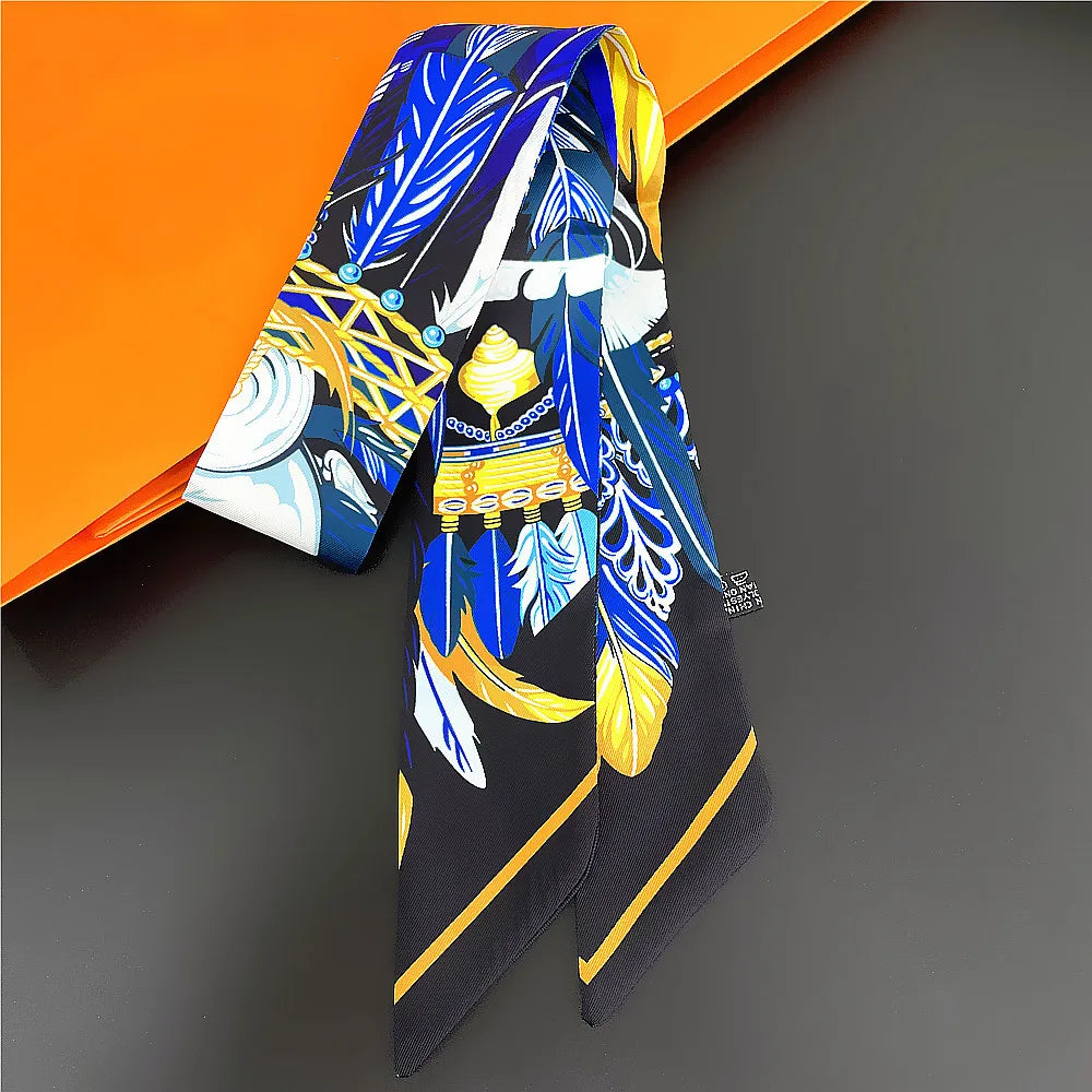 Horse Motif Skinny Scarf with Decorative Printed Patterns