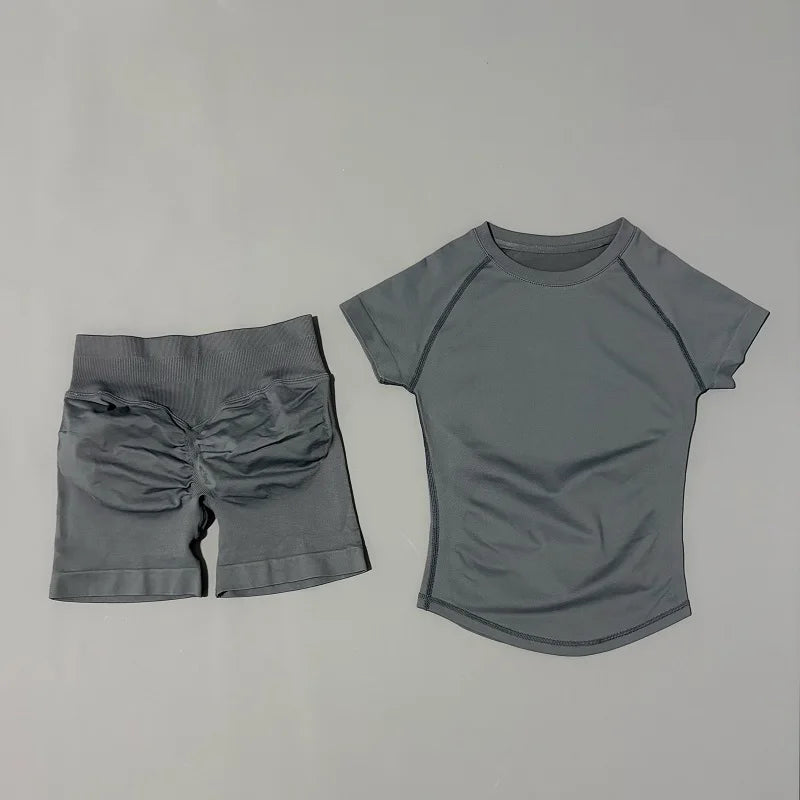 Women's Short-Sleeve Top and Shorts Yoga Set