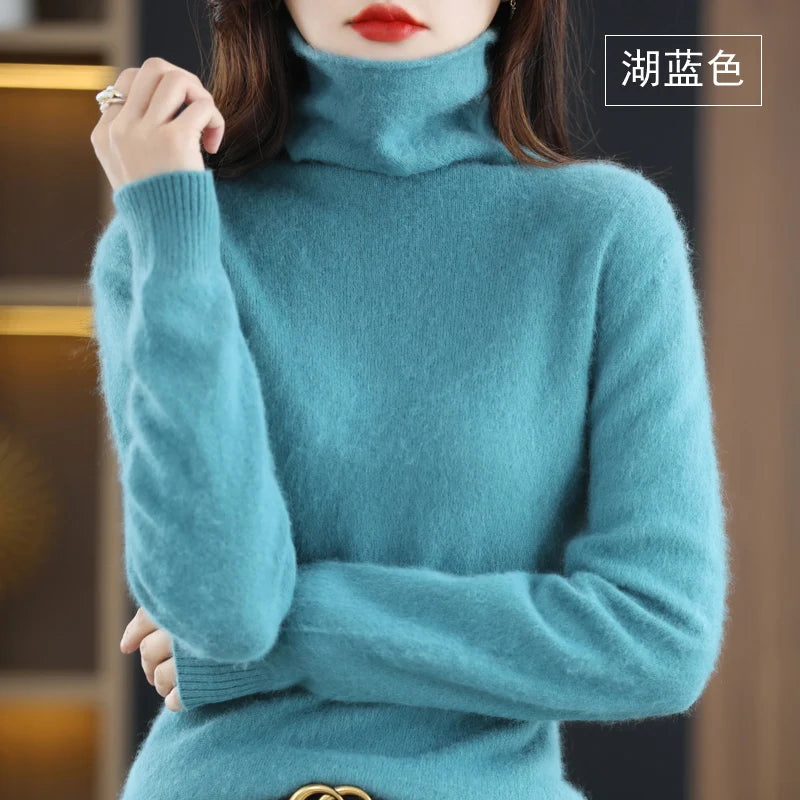 Women's Solid Long-Sleeve Turtleneck Loose Knit Pullover Sweater for Autumn Winter Outfits