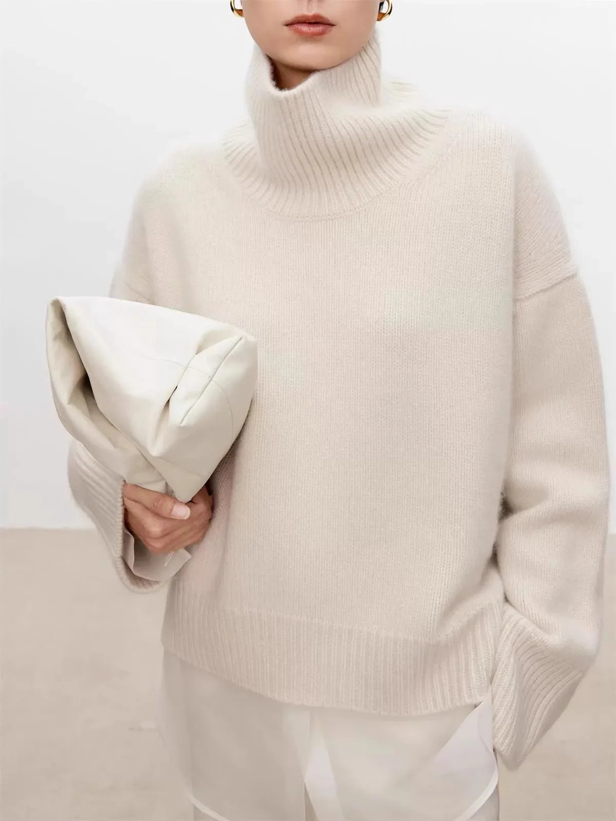 Women's Oversized Roll Neck Long Sleeve Sweater Casual Knit Layer
