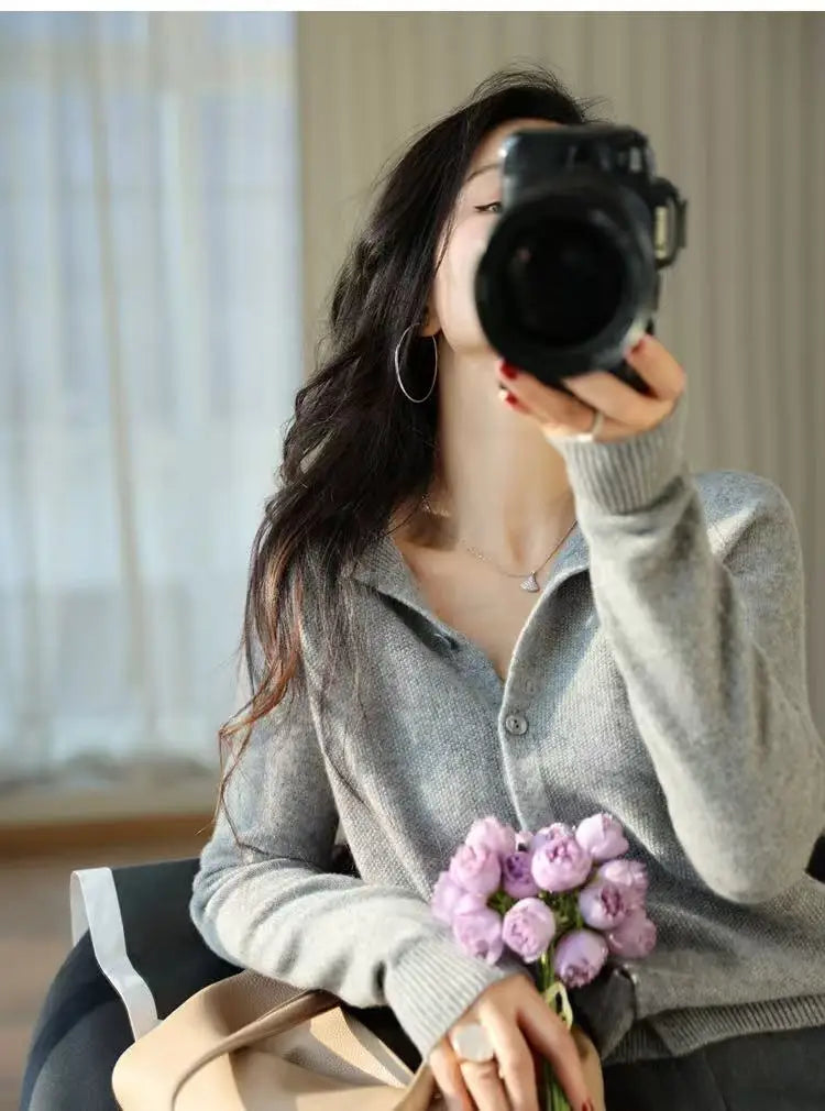 Autumn Women's Pure Cashmere Cardigan - European Style High-end Early Autumn Soft Knit Short Sweater Coat