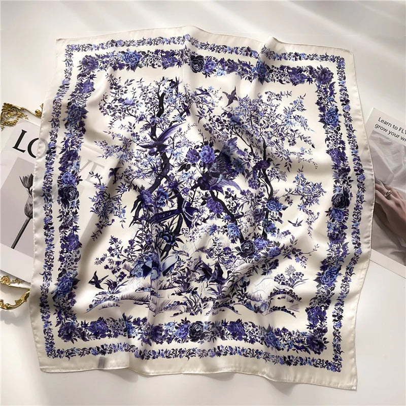 Ornate Print Square Scarf with Decorative Border Patterns