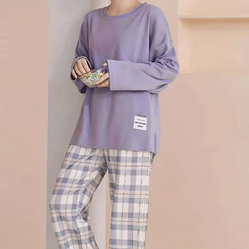 Youth Long Sleeve Top and Plaid Pants Pajama Set