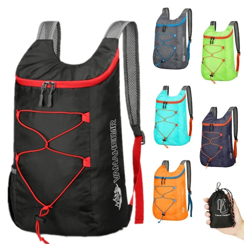 Foldable Outdoor Backpack with Front Cord and Side Pockets