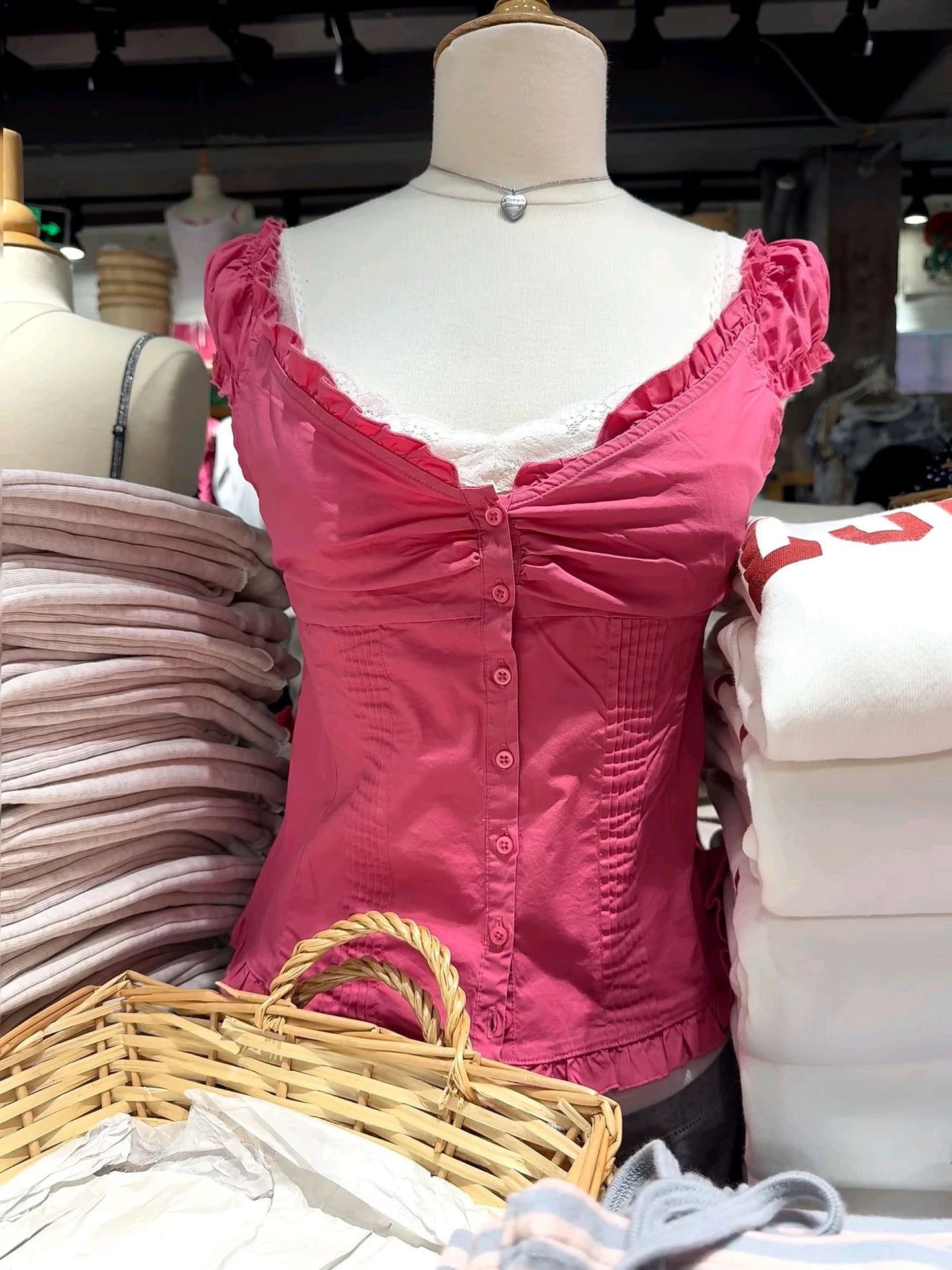 Women's Ruffled Cotton Sleeveless Blouse with Button Front and Mixed Pattern Options