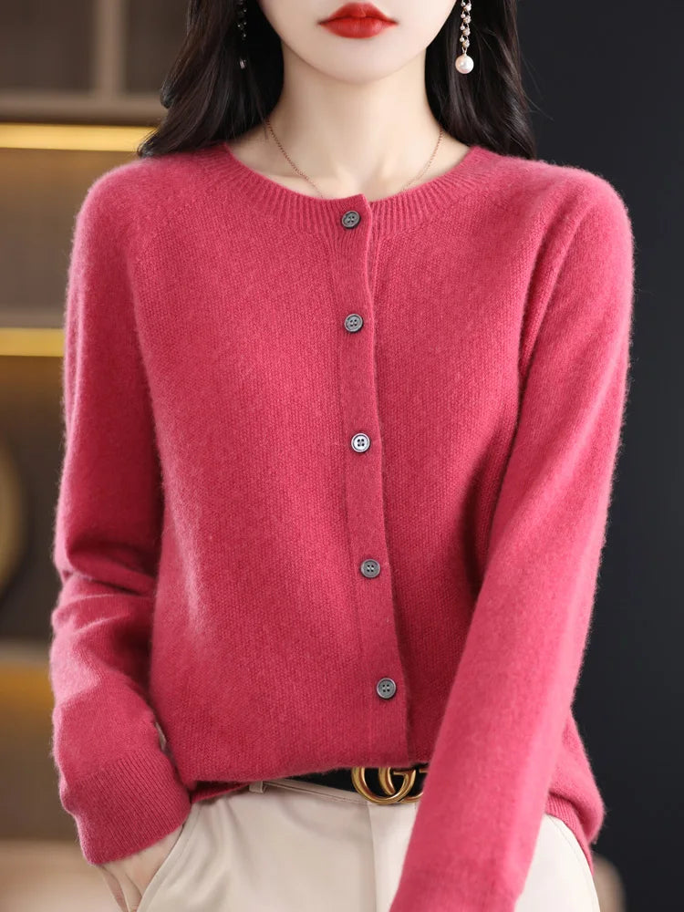 Women's Crew Neck Button Front Cardigan Casual Knit Layer