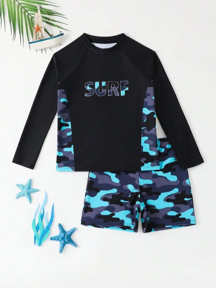 Boys' Long Sleeve Rash Guard and Swim Shorts Selection