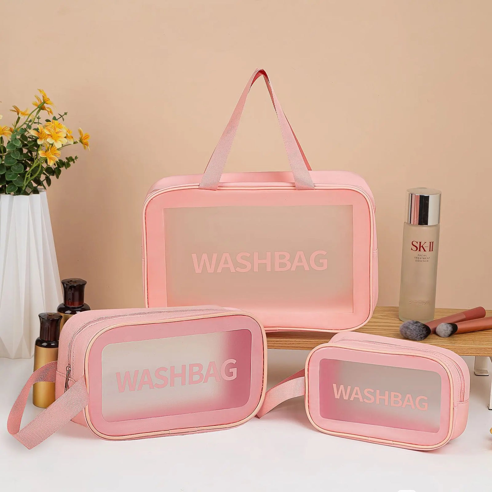 Translucent Toiletry Pouch with Zipper and Original Size Options
