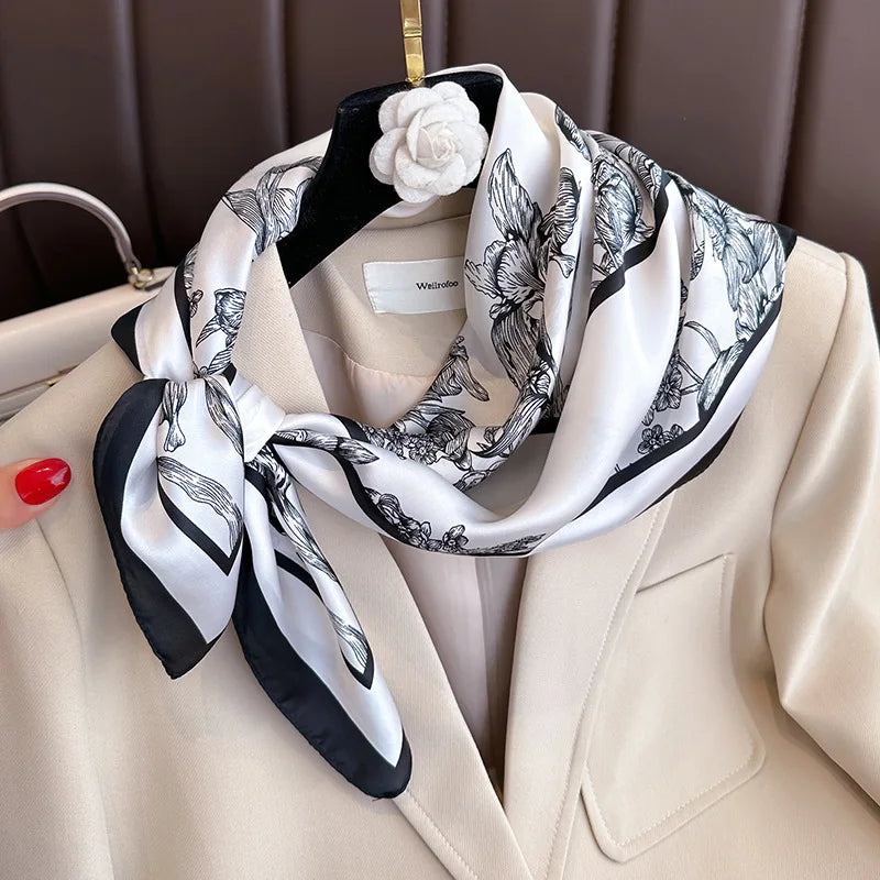 Ornate Print Square Scarf with Decorative Border Patterns
