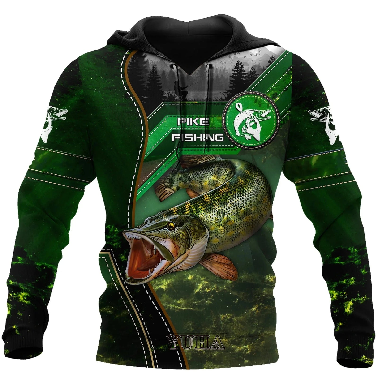 Men's Fishing-Graphic Long-Sleeve Pullover Hoodie