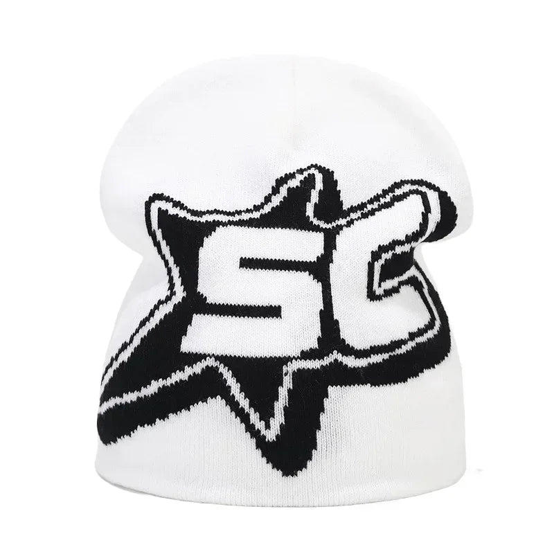 Graphic Knit Beanie with Letter and Pattern Style Options