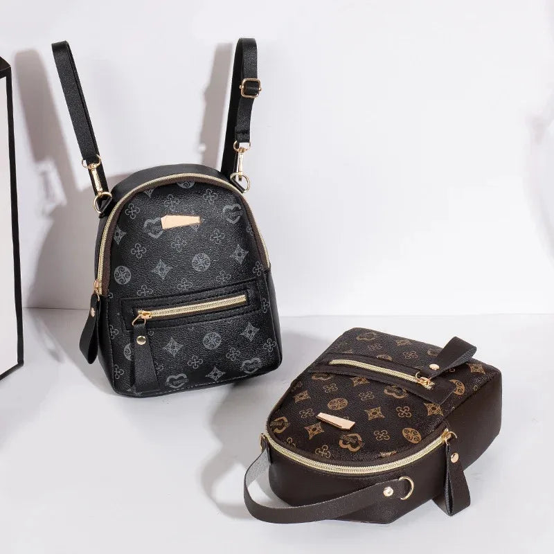Women's Mini Printed Backpack with Top Handle and Front Zipper Pocket