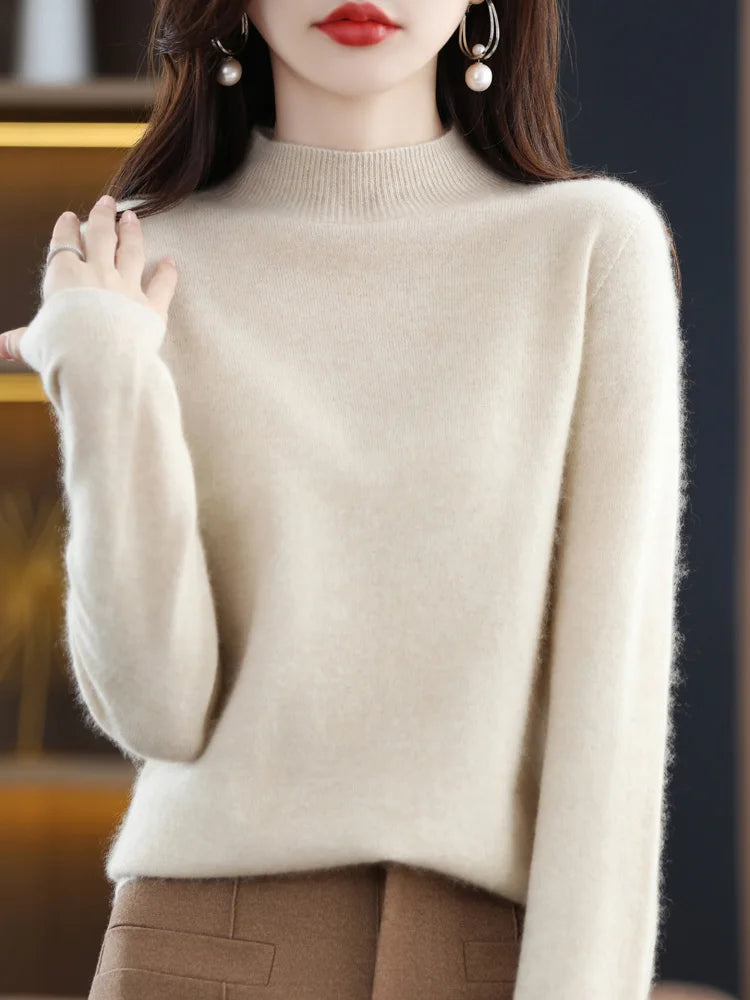 Women's Fluffy Crew Neck Long Sleeve Sweater Casual Knit Layer