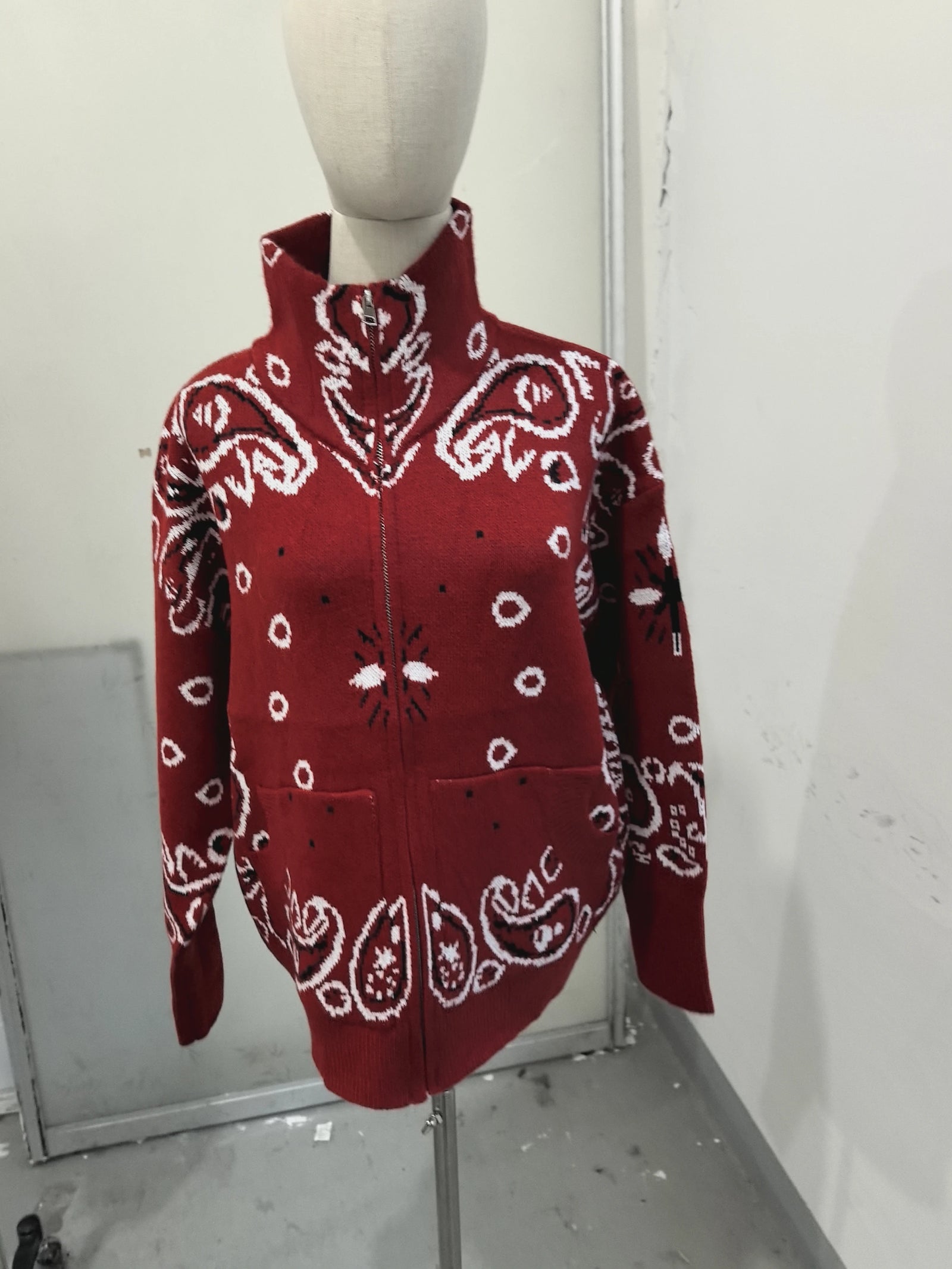 Women's Paisley Belted Button Front Cardigan Casual Knit Layer
