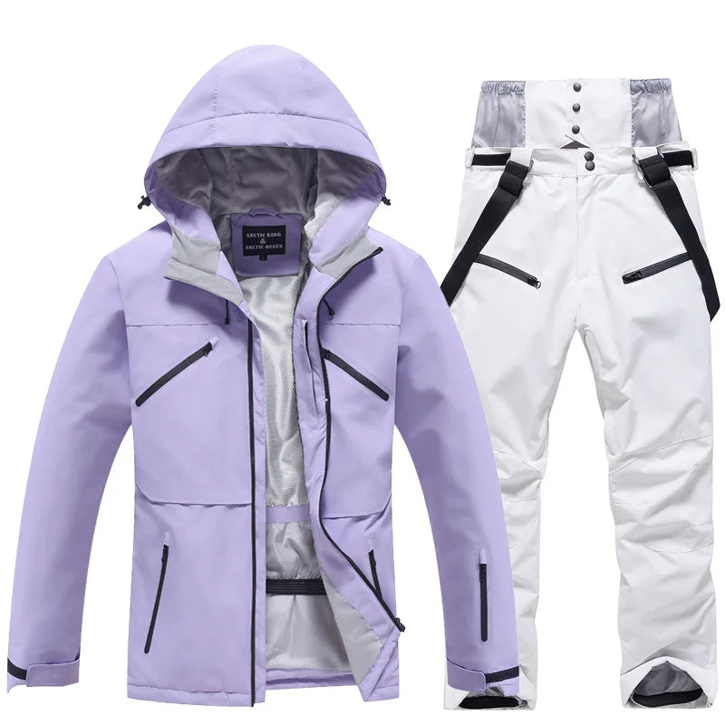 Hooded Ski Jacket and Pants Clothing Set with Style Options