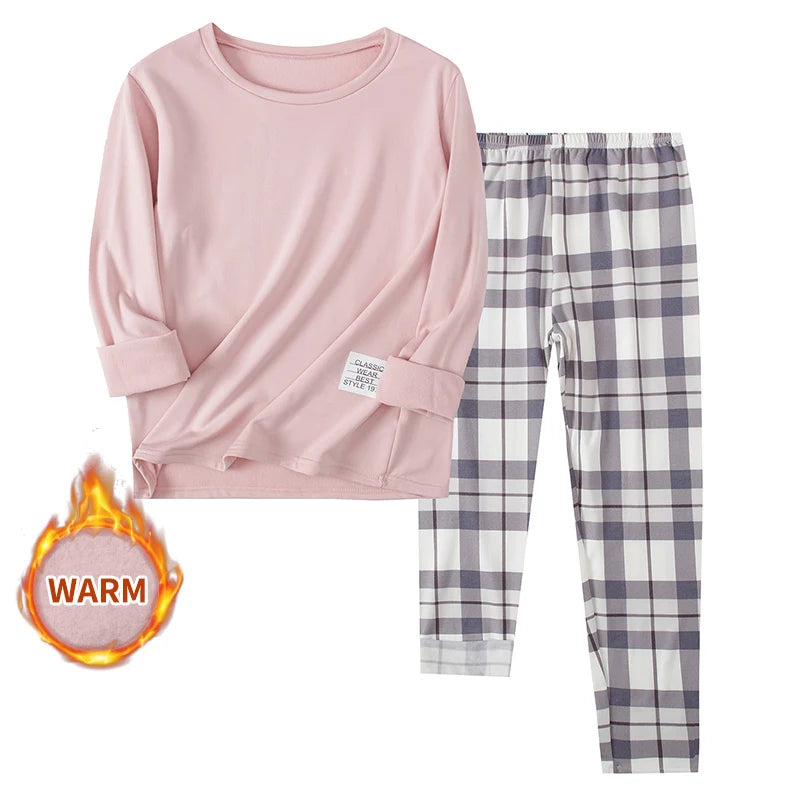 Youth Long Sleeve Top and Plaid Pants Pajama Set
