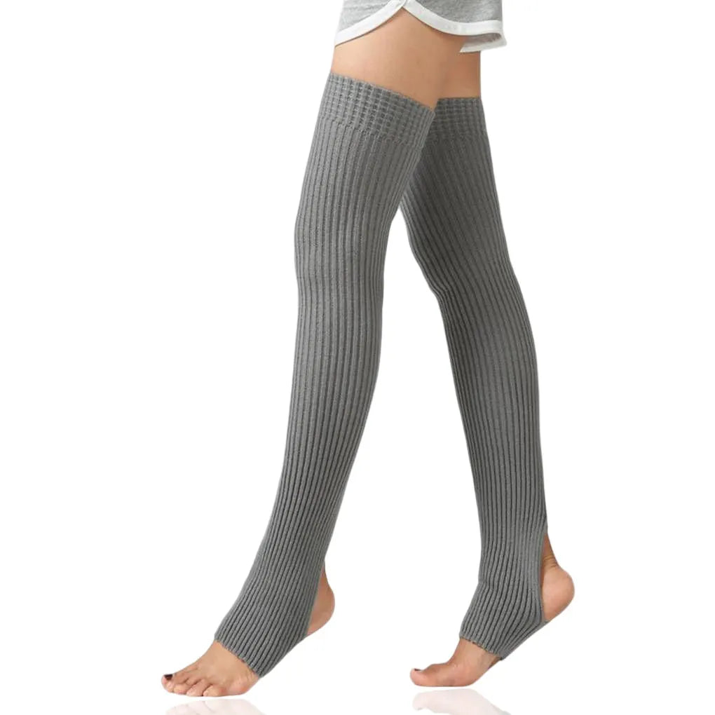Long Ribbed Leg Warmers with Stirrup Foot Openings