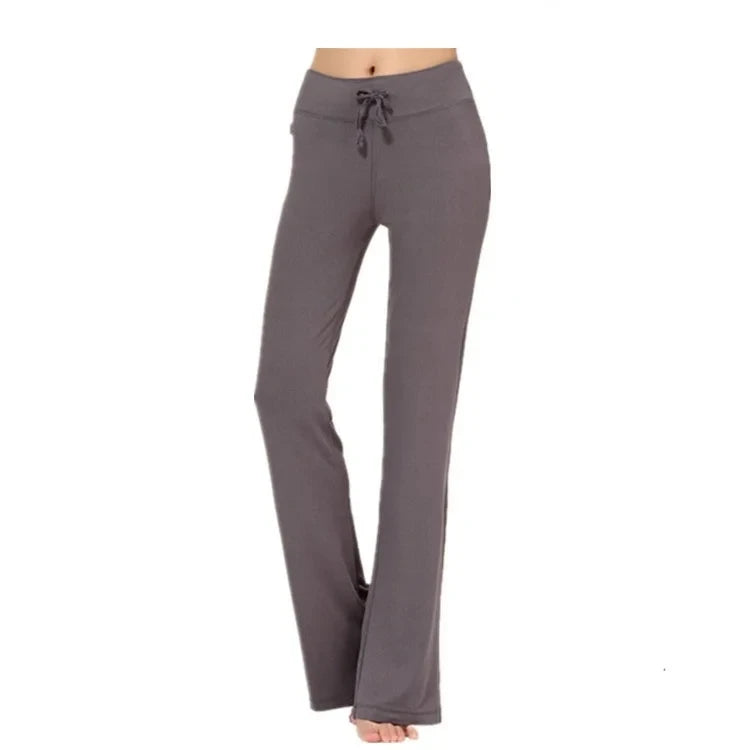 Women's Drawstring Waist Flared Pants with Pockets for Yoga and Casual Wear