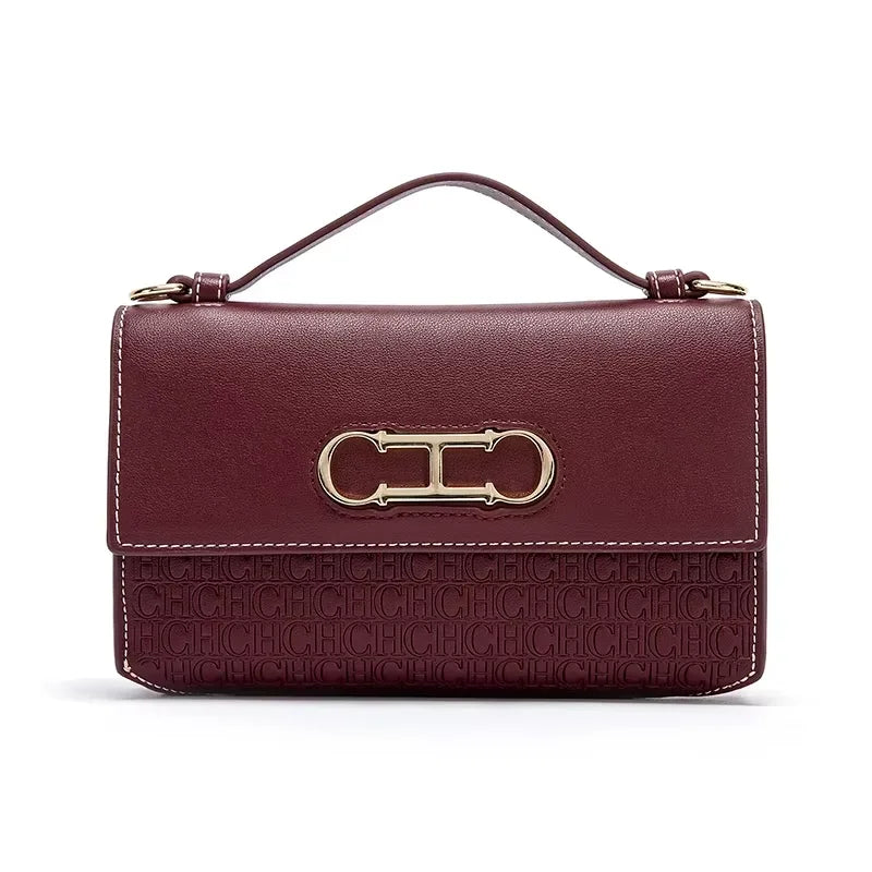 Women's Structured Flap Handbag with Metallic Clasp and Shoulder Strap