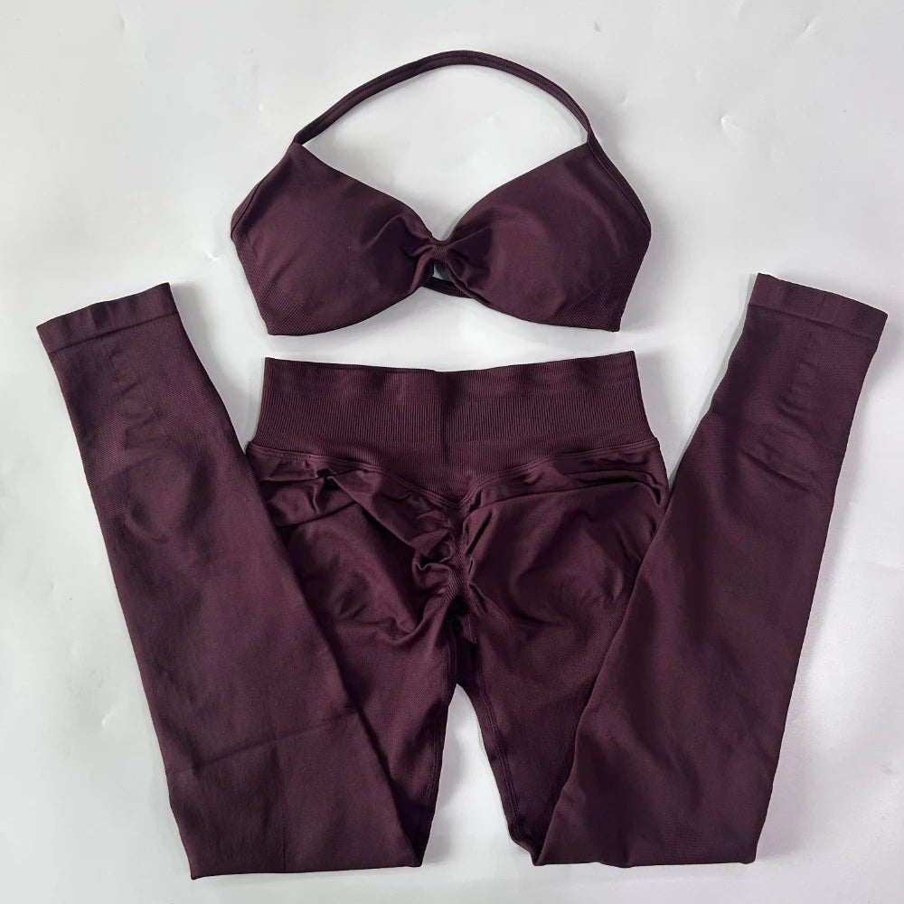 Women's Strappy Bra And Leggings Yoga Set For Workout Outfits