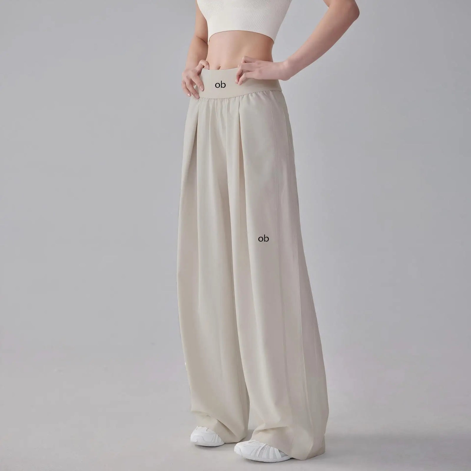 Women's Drawstring Waist Nylon Polyester Wide Leg Pants for Casual Activewear
