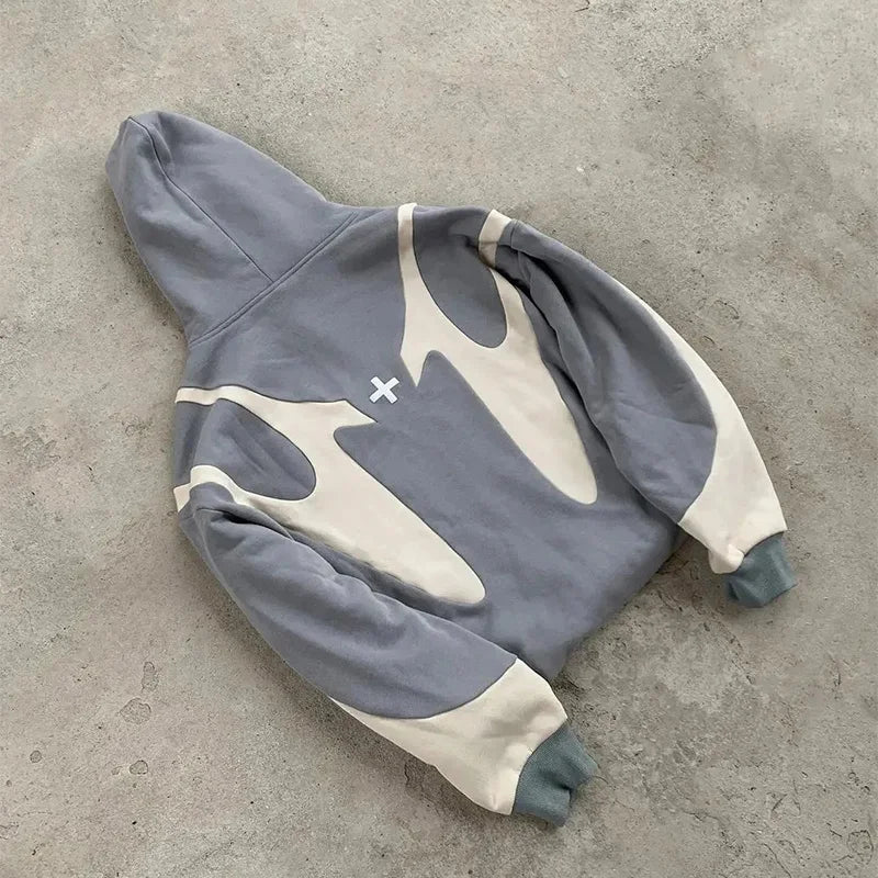 Color Block Long Sleeve Full Zip Casual Hoodie