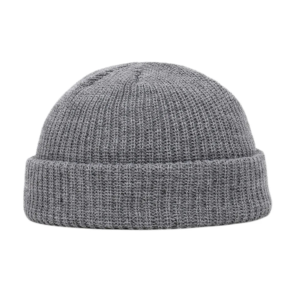 Short Ribbed Knit Beanie with Folded Cuff Shape