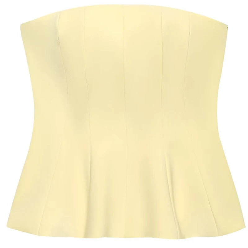 Women's Strapless Crop Top with a Ruffle Hem and Fitted Bodice