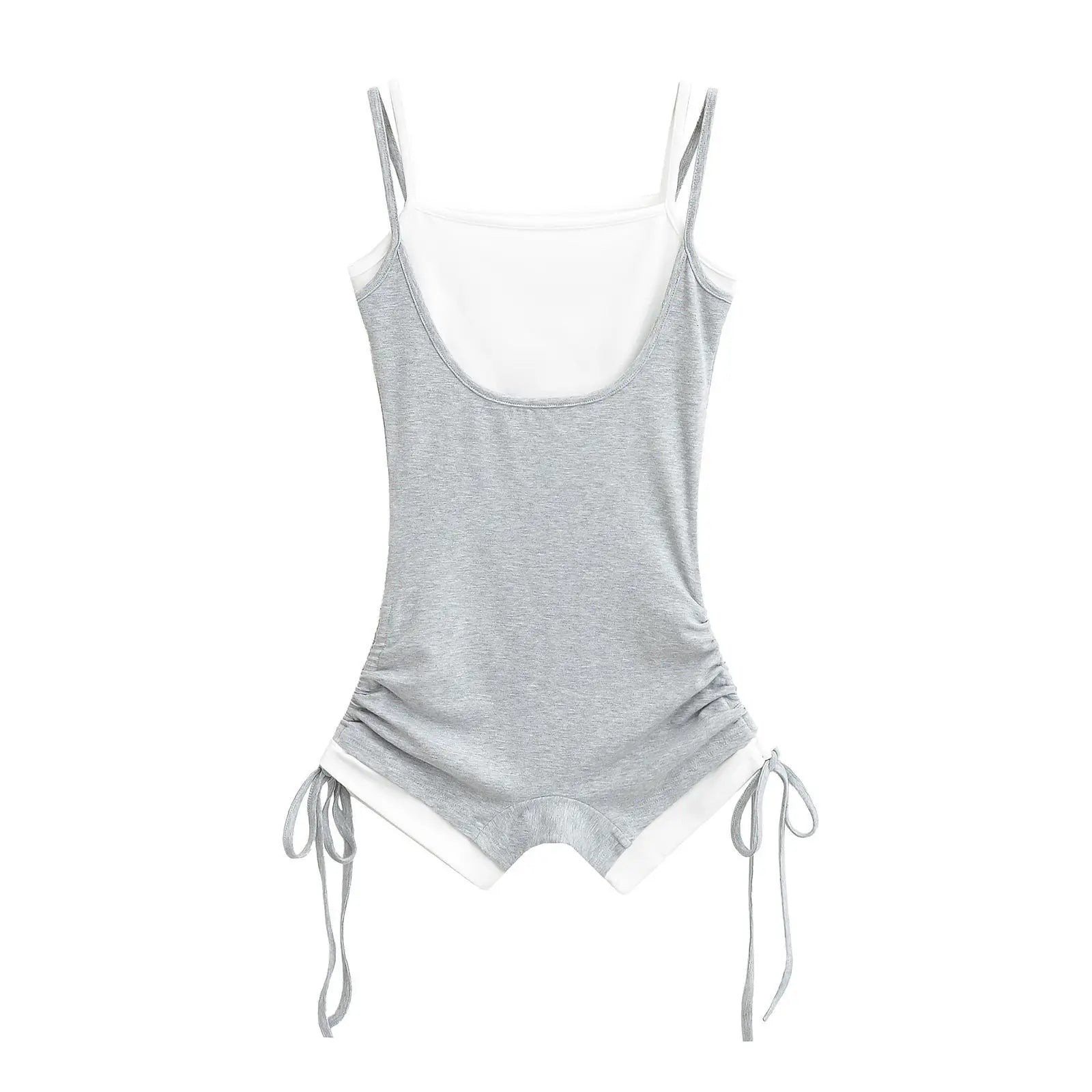 Women's Two Tone Polyester Workout Romper with Side Tie Details