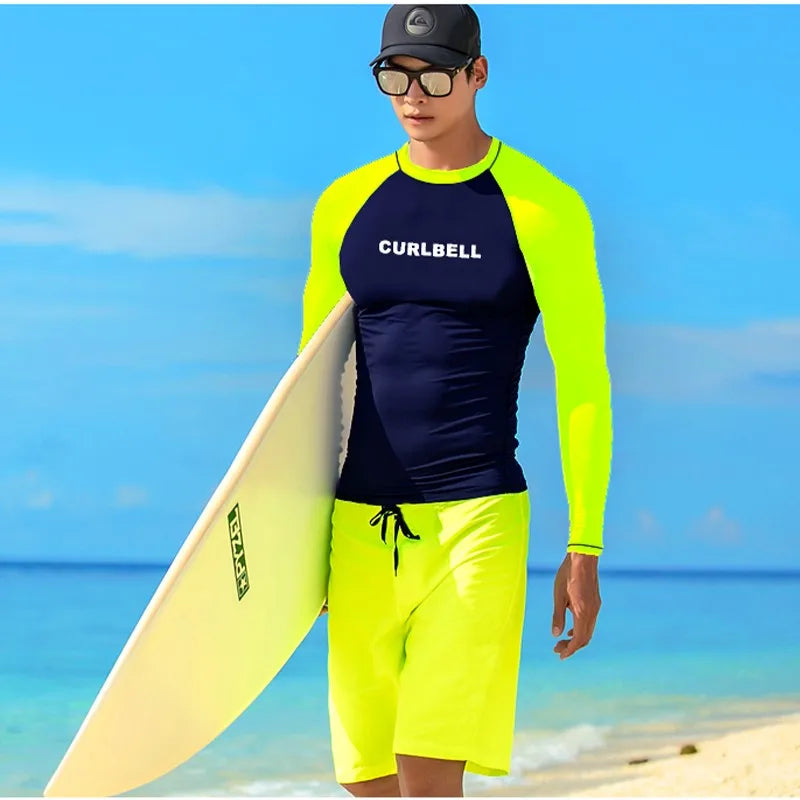 Men's Long Sleeve Rash Guard with Swim Bottom Options