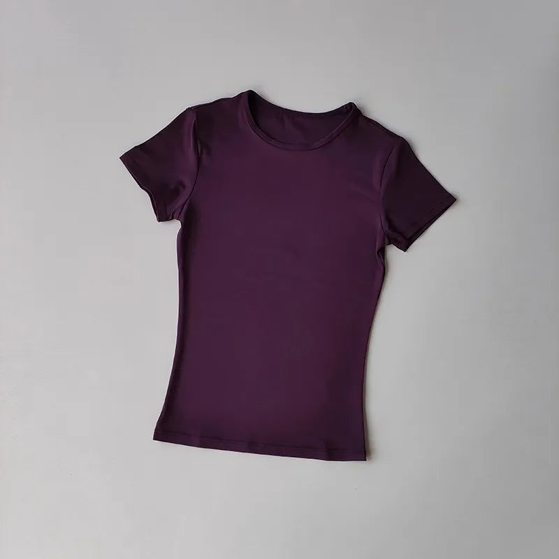 Short Sleeve Fitted Crew Neck Yoga Training T Shirt