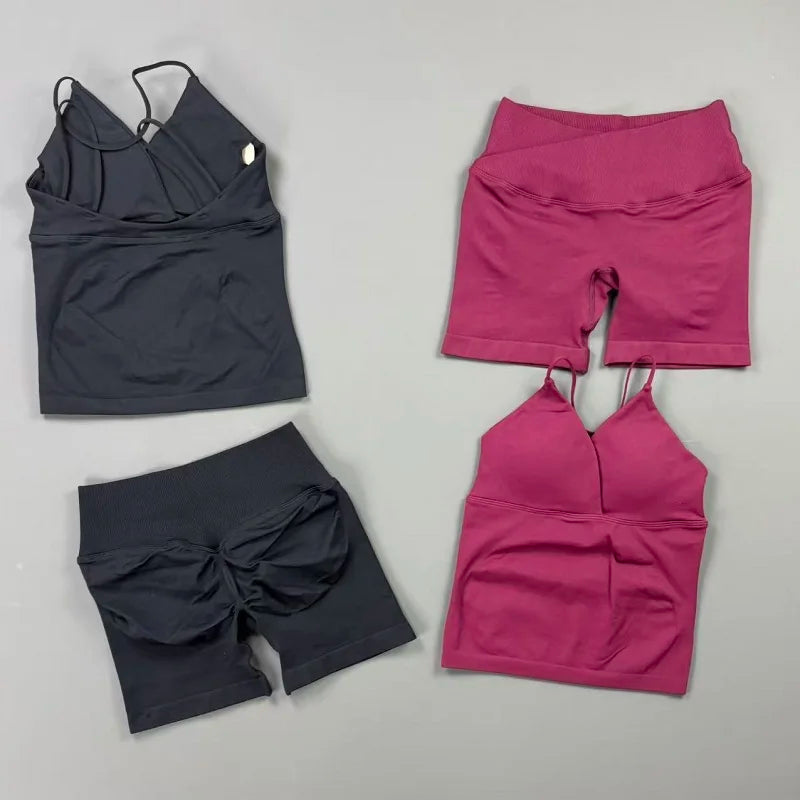Women's Twist Front Tank And Shorts Yoga Set