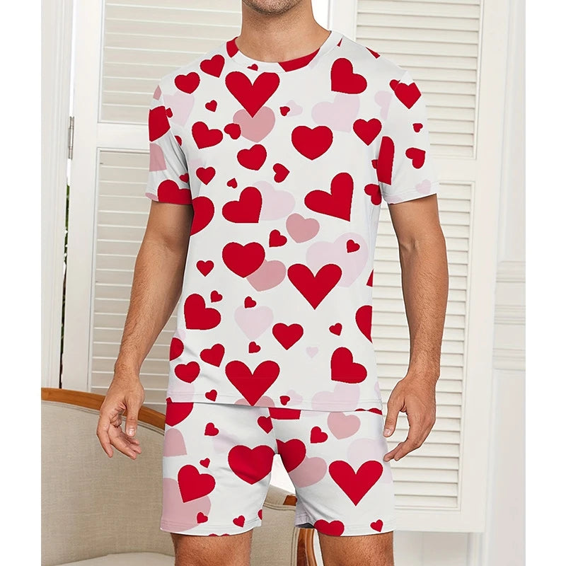 Men's Bear Print T Shirt and Shorts Pajama Set