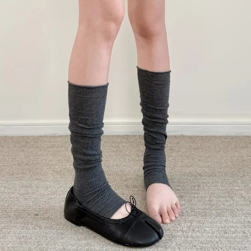 Solid Footless Leg Warmers with Decorative Lace Cuffs