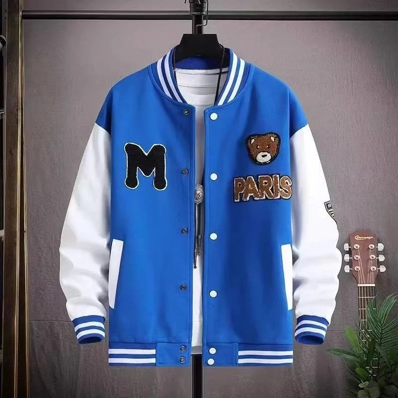 Graphic Long Sleeve Button Front Casual Varsity Style Jacket