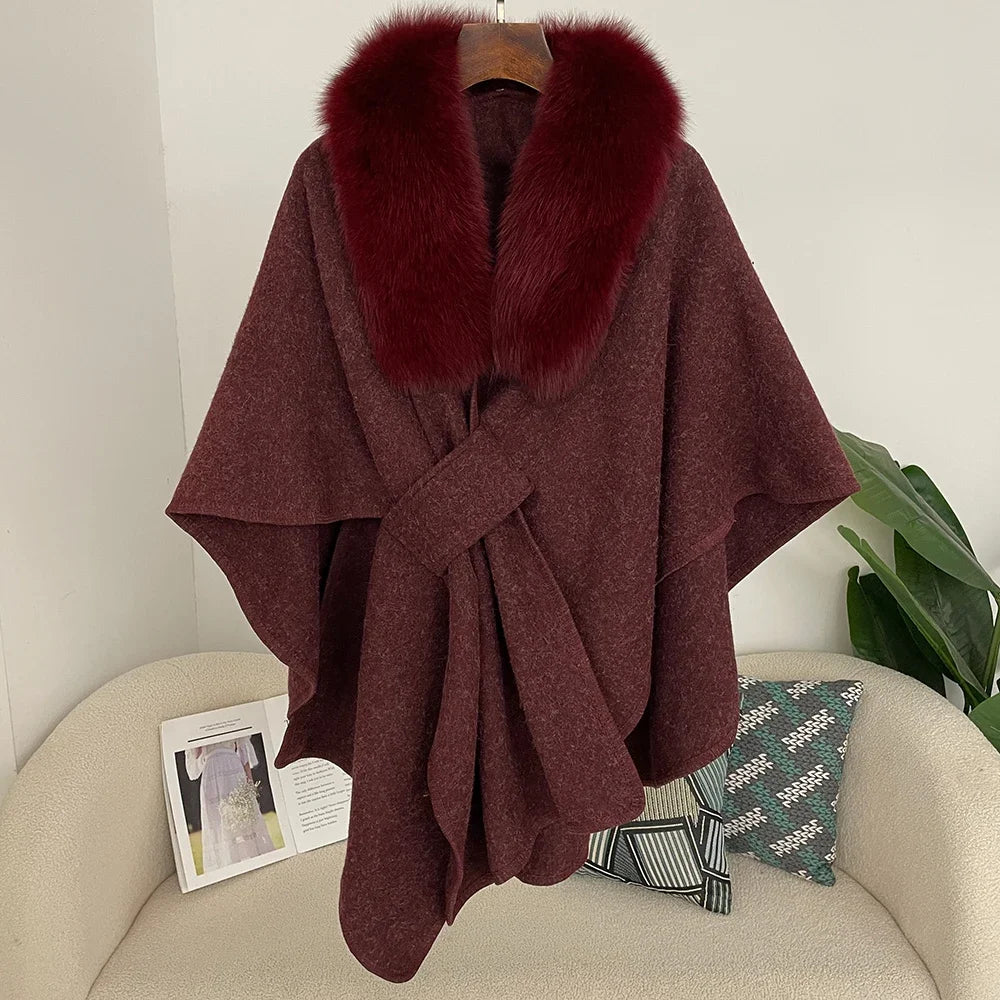 Plush Collar Tie Front Cape for Layering over Outfits