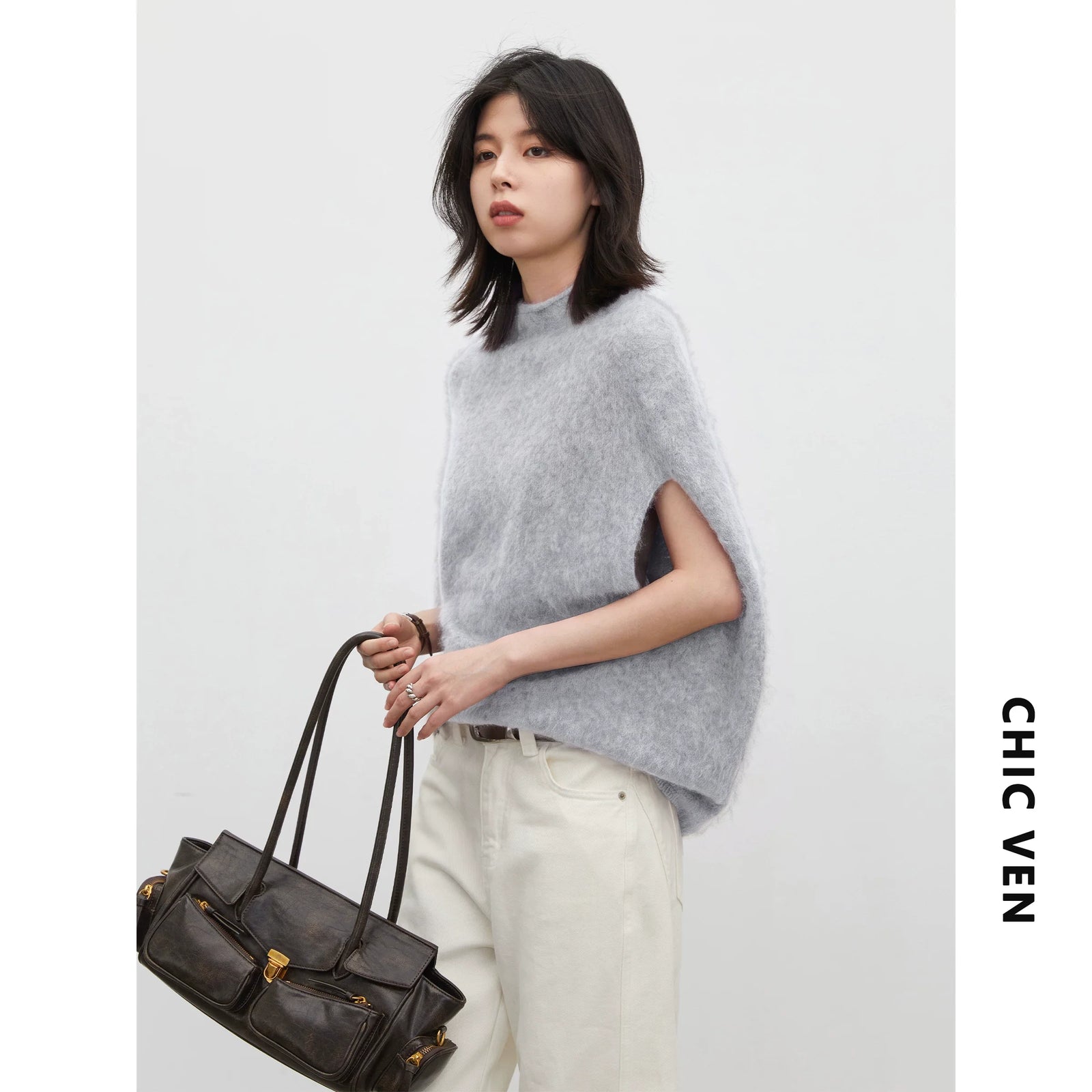Women's Wide Draped Pullover Shoulder Poncho Poncho Casual Knit Layer