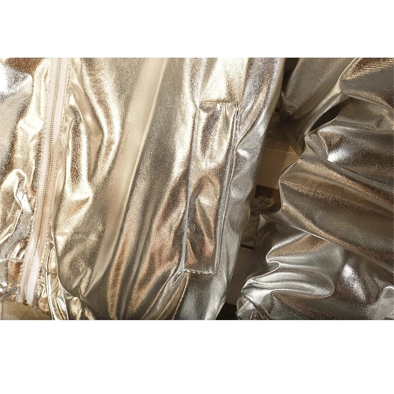 Metallic Finish Long Sleeve Front Zip Casual Bomber Jacket