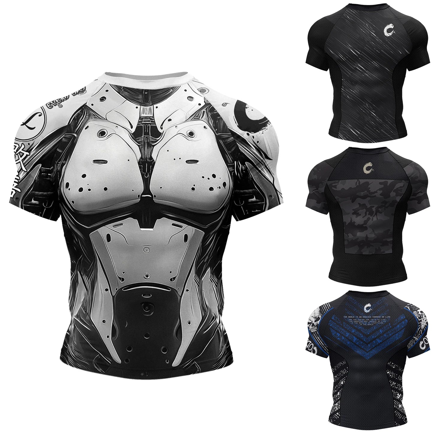 Robot Graphic Compression Short Sleeve T-shirt For Sports Outfits