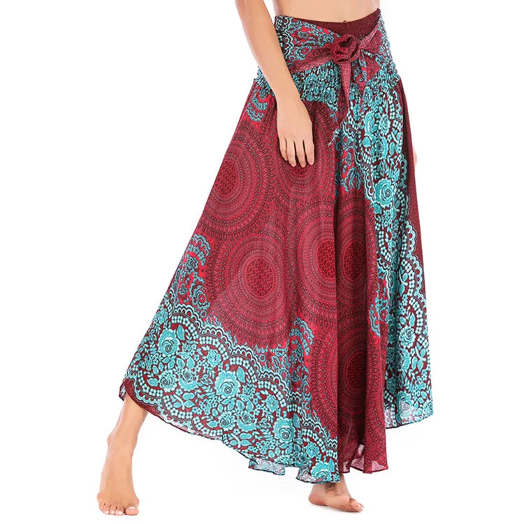 Women's Printed Nylon Harem Pants with Smocked Waist and Convertible Styling