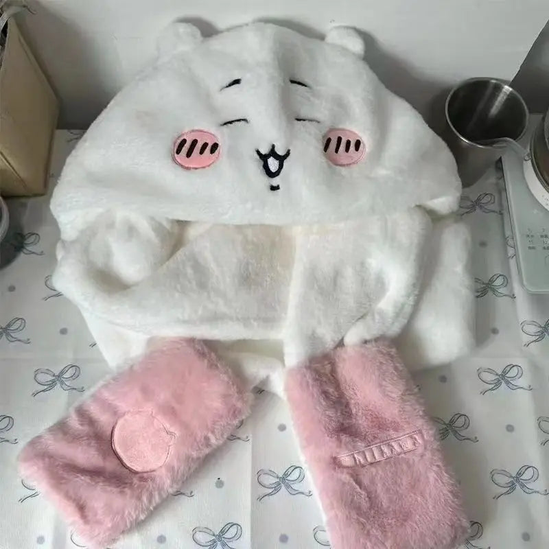 Chiikawa Plush Integrated Hat Scarf and Gloves Set with Usagi Styles