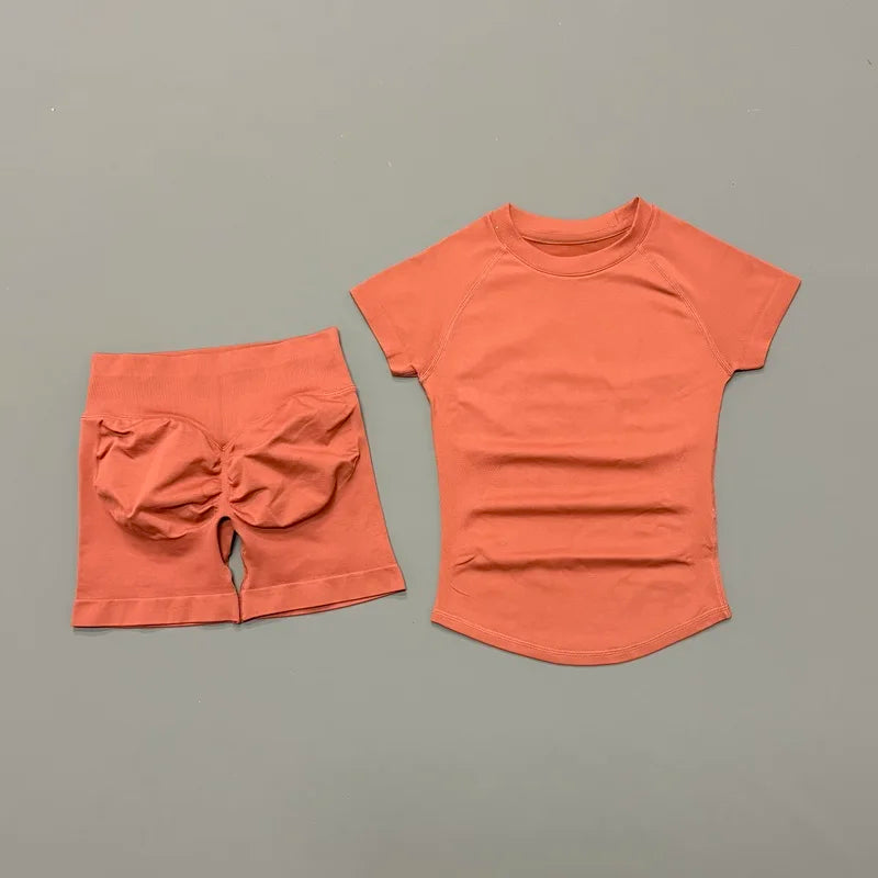Women's Short-Sleeve Top and Shorts Yoga Set